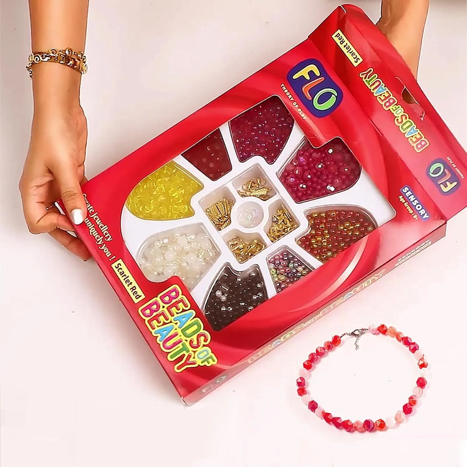 FLO Toys Beads Of Beauty: Scarlet Red Diy Fashion Kit For Kids Ages 8 