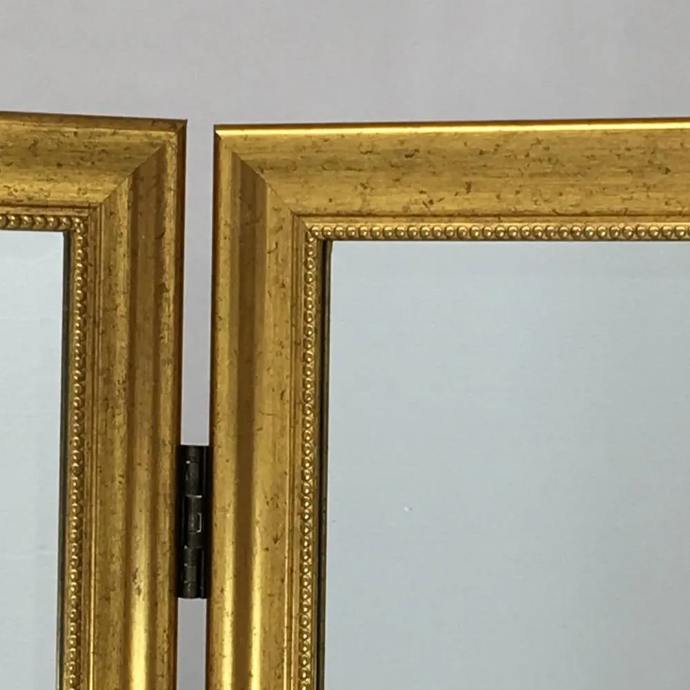 Full Size Dressing Screen with 3 Panel Resin Frame and Mirrors, Gold By Casagear Home