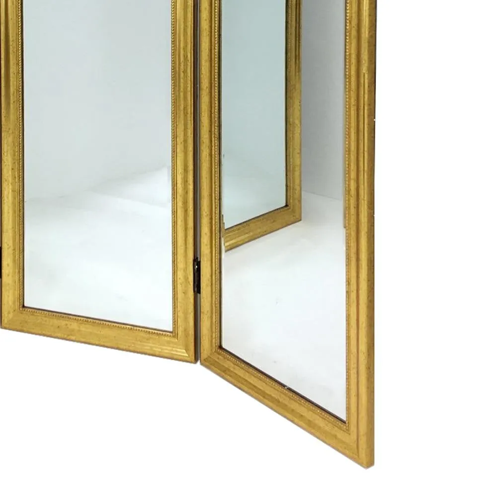 Full Size Dressing Screen with 3 Panel Resin Frame and Mirrors, Gold By Casagear Home