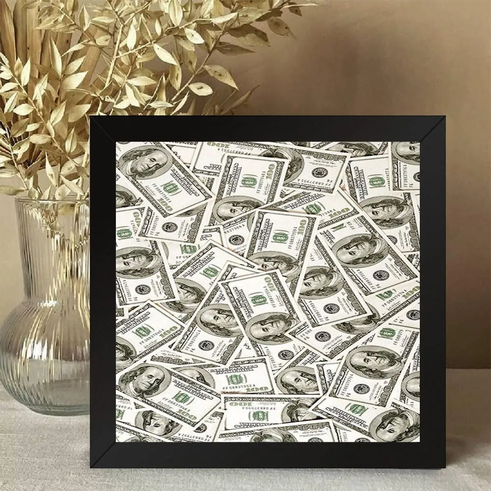GADGETS WRAP Printed Photo Frame Matte Painting for Home Office Studio Living Room Decoration (10x10inch Black Framed) - Cash Money Dollar Bills