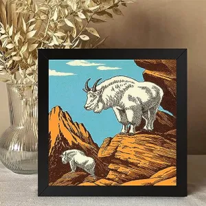 GADGETS WRAP Printed Photo Frame Matte Painting for Home Office Studio Living Room Decoration (10x10inch Black Framed) - Mountain Goats