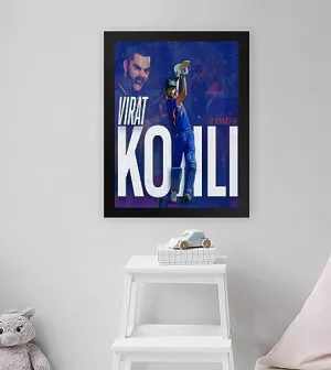 GADGETS WRAP Printed Photo Frame Matte Painting for Home Office Studio Living Room Decoration (11x17inch Black Framed) - Virat Kohli The Run Machine Poster