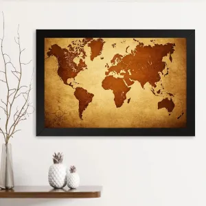 GADGETS WRAP Printed Photo Frame Matte Painting for Home Office Studio Living Room Decoration (14x11inch Black Framed) - World Vintage Map