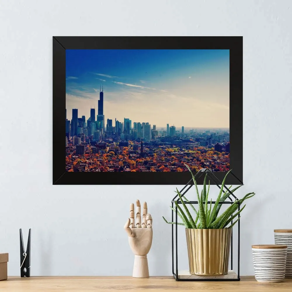 GADGETS WRAP Printed Photo Frame Matte Painting for Home Office Studio Living Room Decoration (17x11inch Black Framed) - Chicago