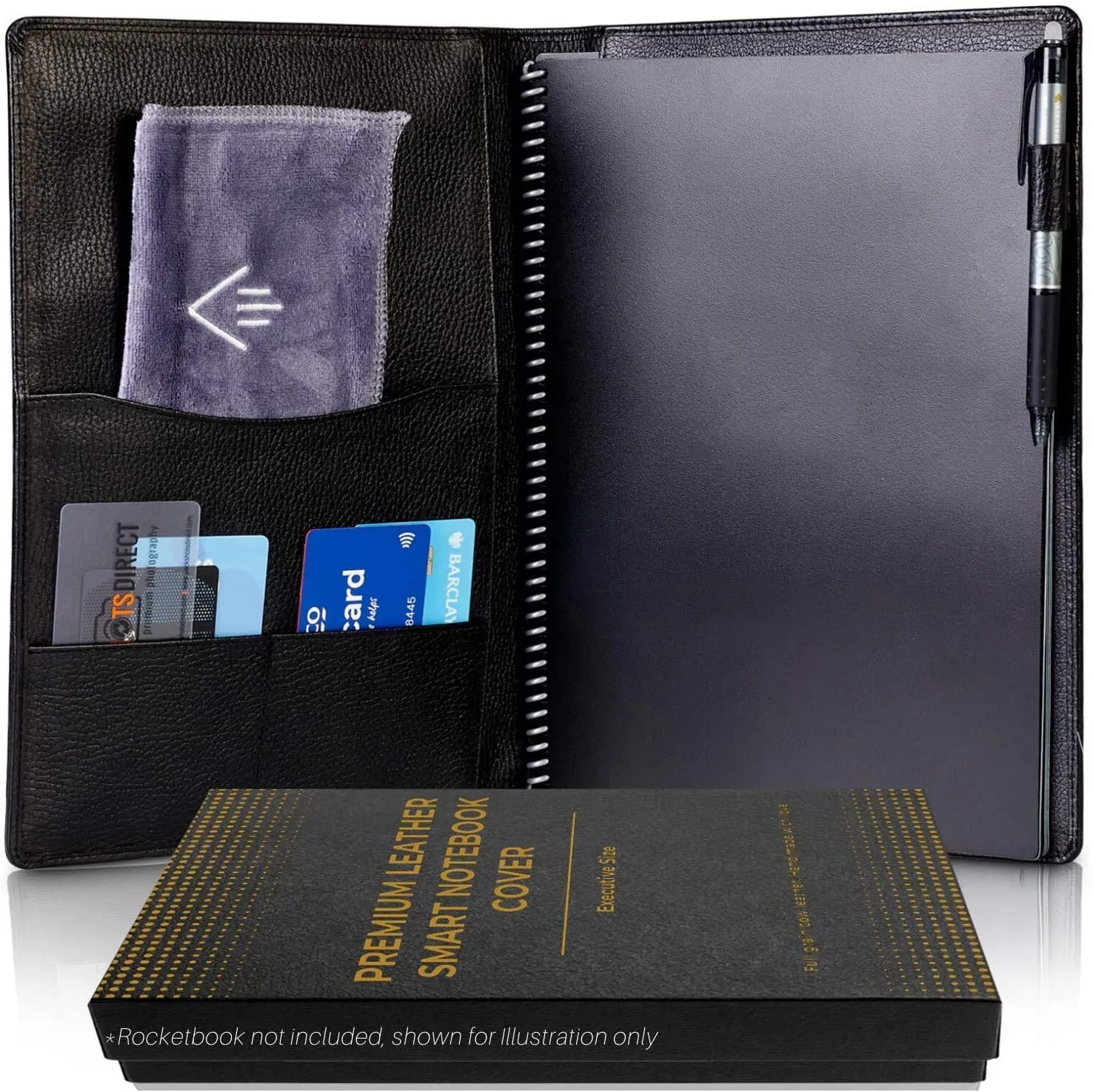 Genuine Leather Notebook Cover A4 Letter Size 8.5x11.8 inch Old English Black