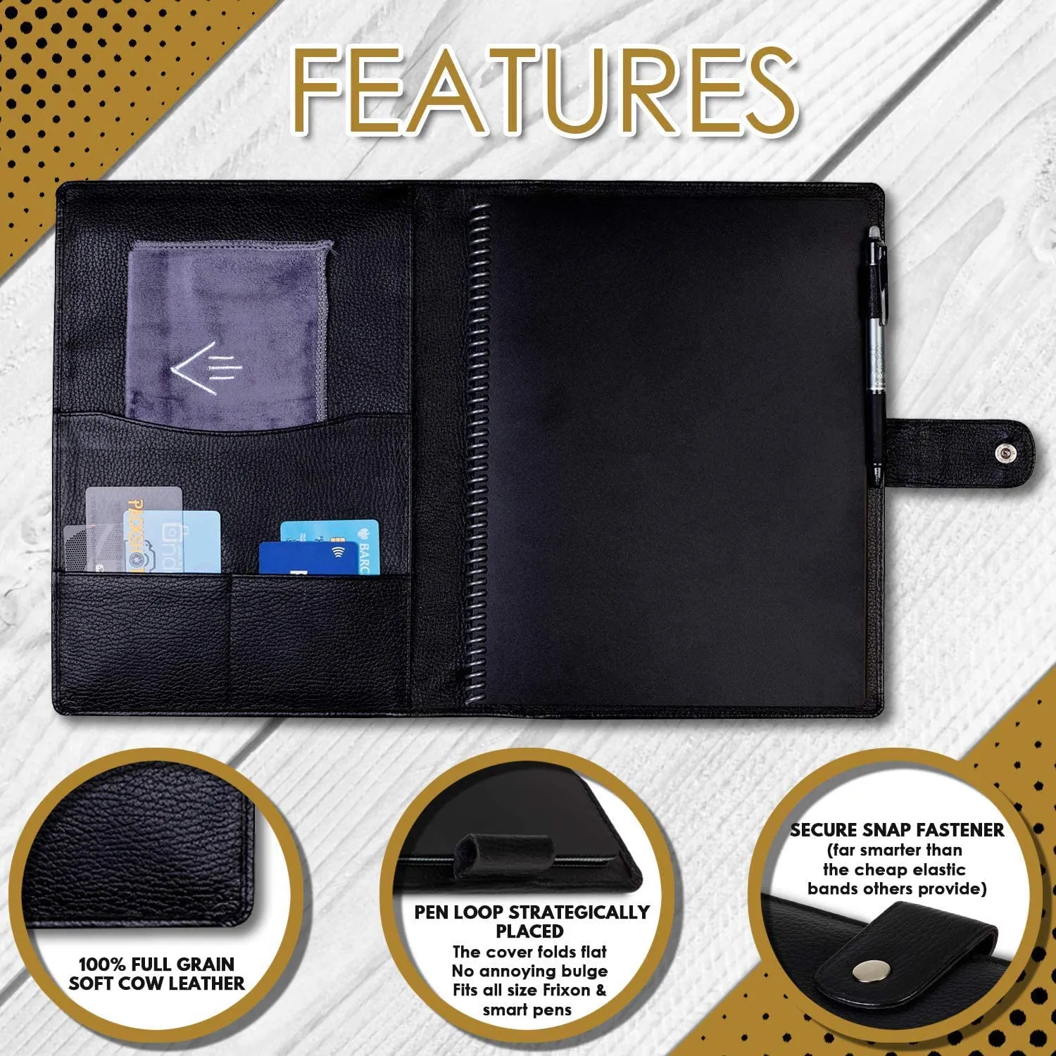 Genuine Leather Notebook Cover A4 Letter Size 8.5x11.8 inch Old English Black