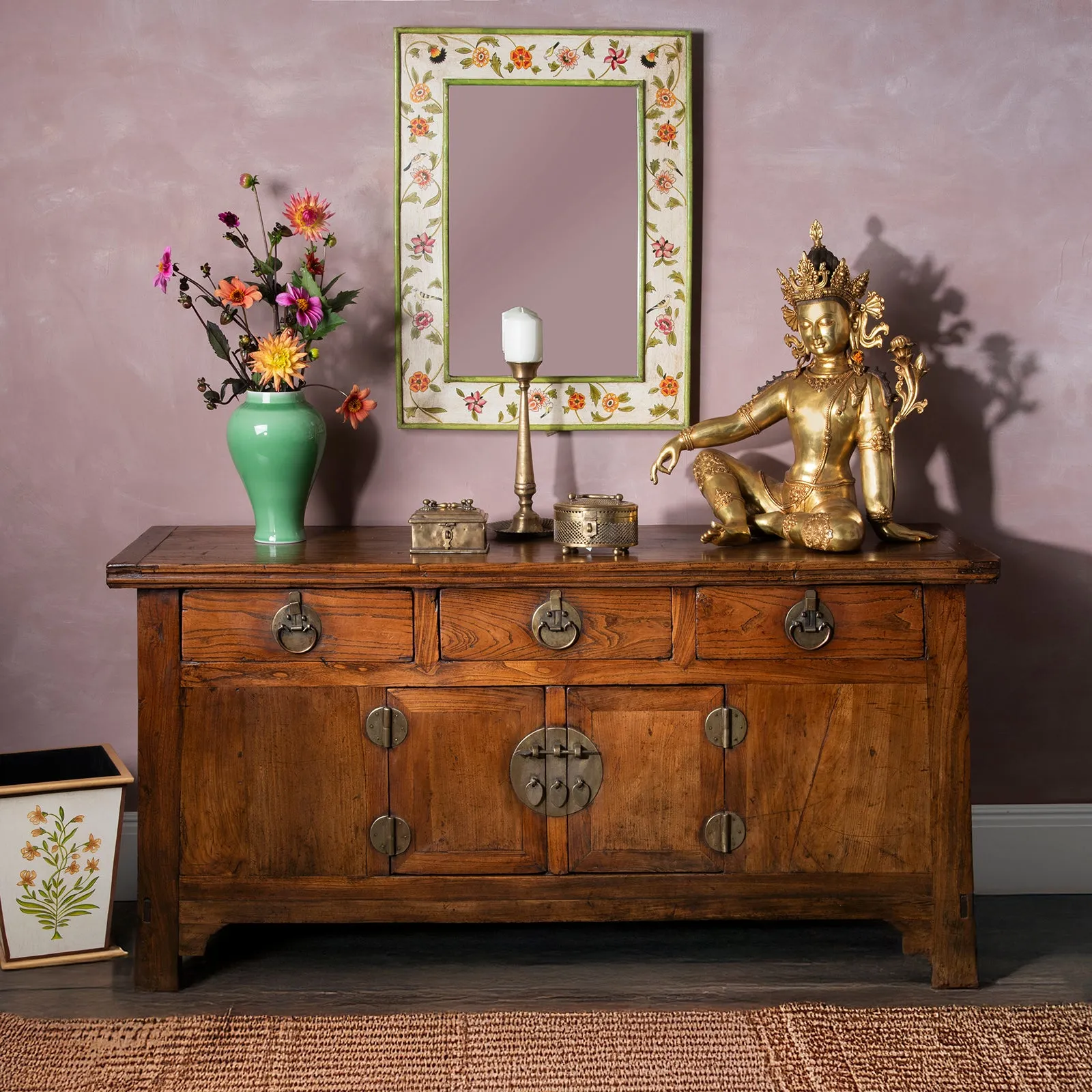 Hand Painted Chintz Style Mirror From Rajasthan
