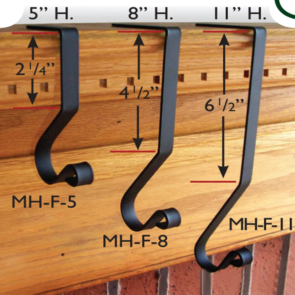 Handcrafted Wrought Iron Mantel Hooks - Perfect for Holidays, Housewarming, Weddings, Birthdays - 8"x1/2"