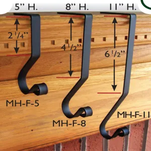 Handcrafted Wrought Iron Mantel Hooks - Perfect for Holidays, Housewarming, Weddings, Birthdays - 8"x1/2"