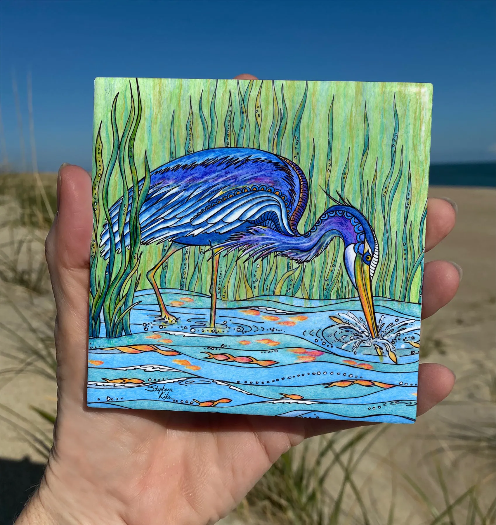 Heron in the Marsh Ceramic Tile