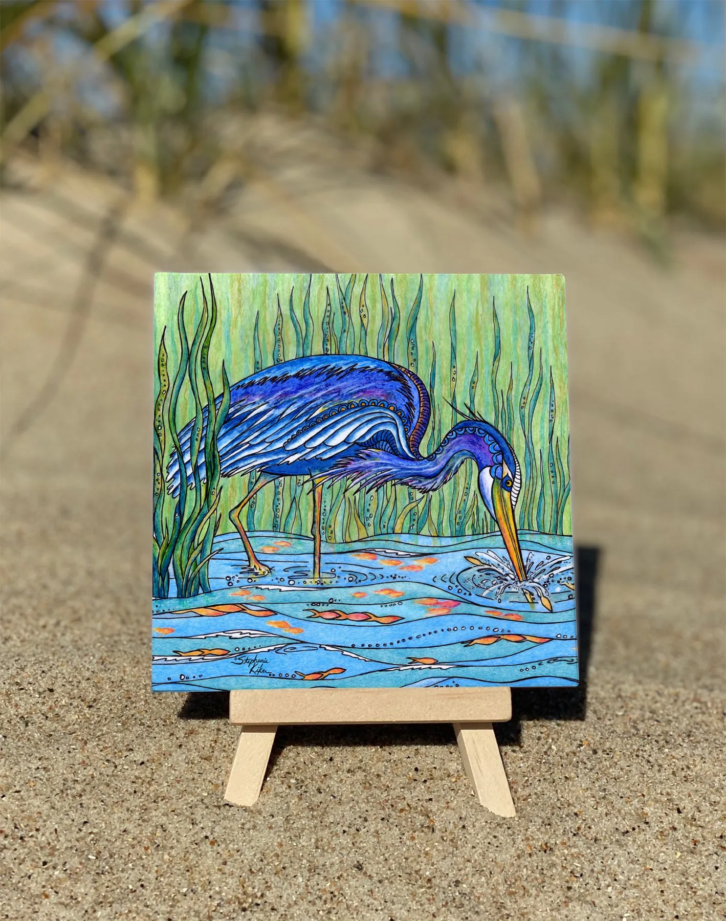 Heron in the Marsh Ceramic Tile