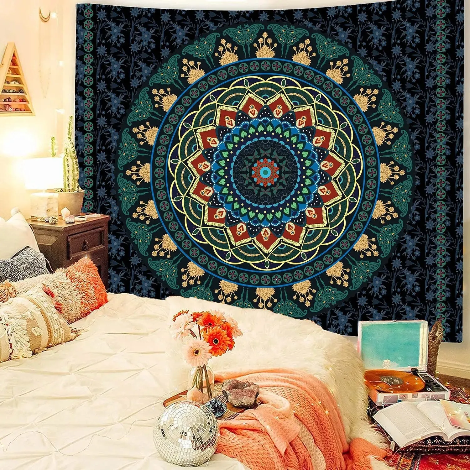 Indian Mandala Tapestry Psychedelic Summer Green Wall Hanging Boho Decor
