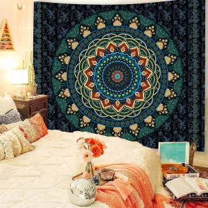 Indian Mandala Tapestry Psychedelic Summer Green Wall Hanging Boho Decor
