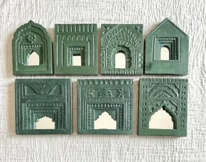 Infinite Art Decorative Wall Hanging Frames with Arched Designs Set of 7 Vintage Style Mix Size Wall Decor Temple Mirror Frame (Green)
