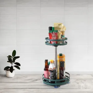 Kuber Industries 2-Layer Rotating Spice Rack|Circular Shelf For Cabinet Countertop|360-Degree Rotable Kitchen Trolley|Fruit Basket (Dark Green)