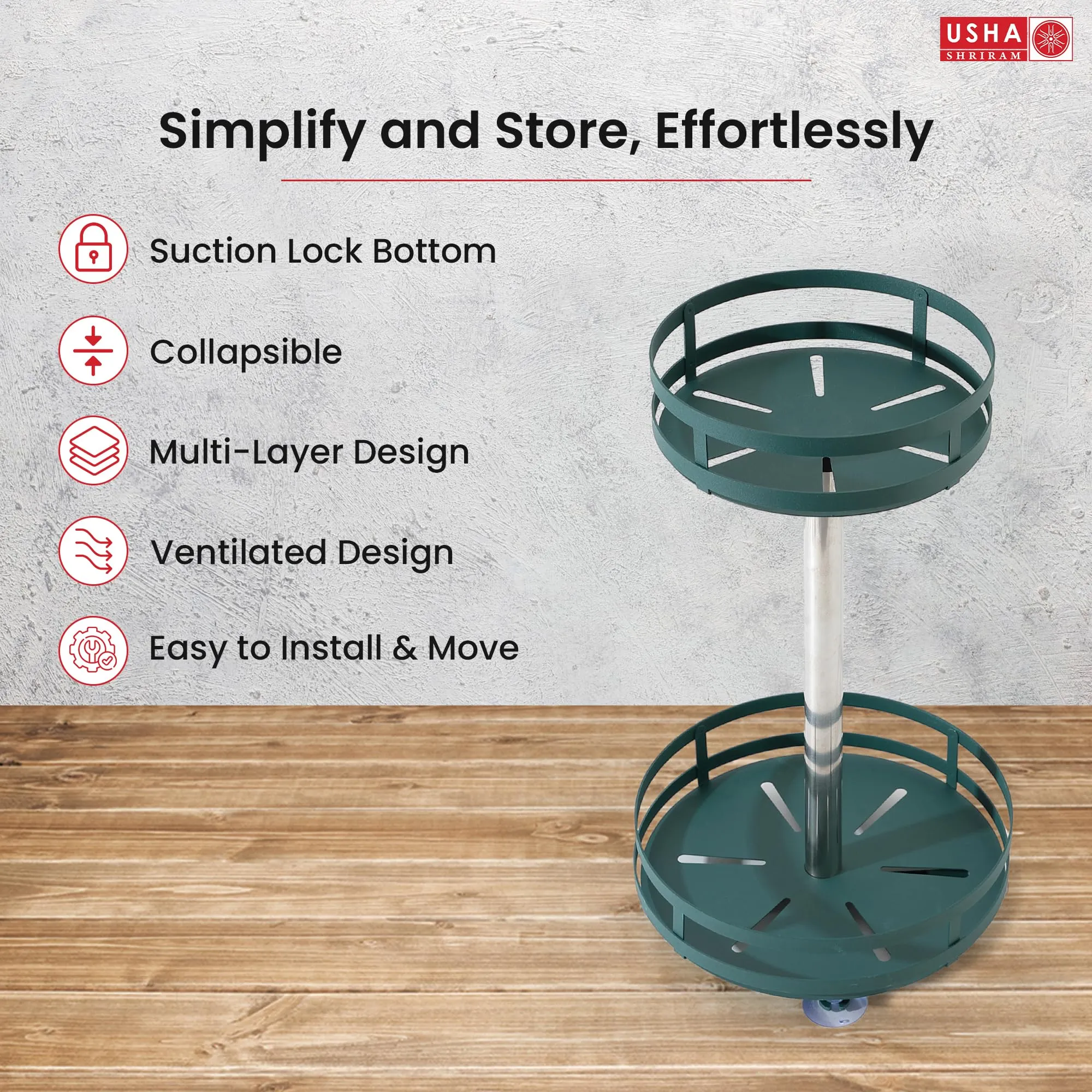 Kuber Industries 2-Layer Rotating Spice Rack|Circular Shelf For Cabinet Countertop|360-Degree Rotable Kitchen Trolley|Fruit Basket (Dark Green)
