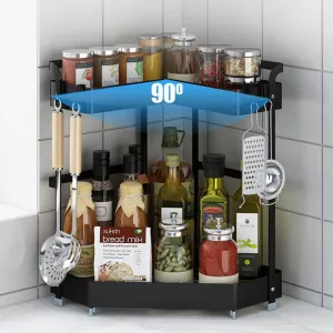 Kuber Industries Corner Kitchen Rack|Spice Rack,Chopsticks Rest, Knife Holder|4 Hooks Kitchen Storage Rack (Black)