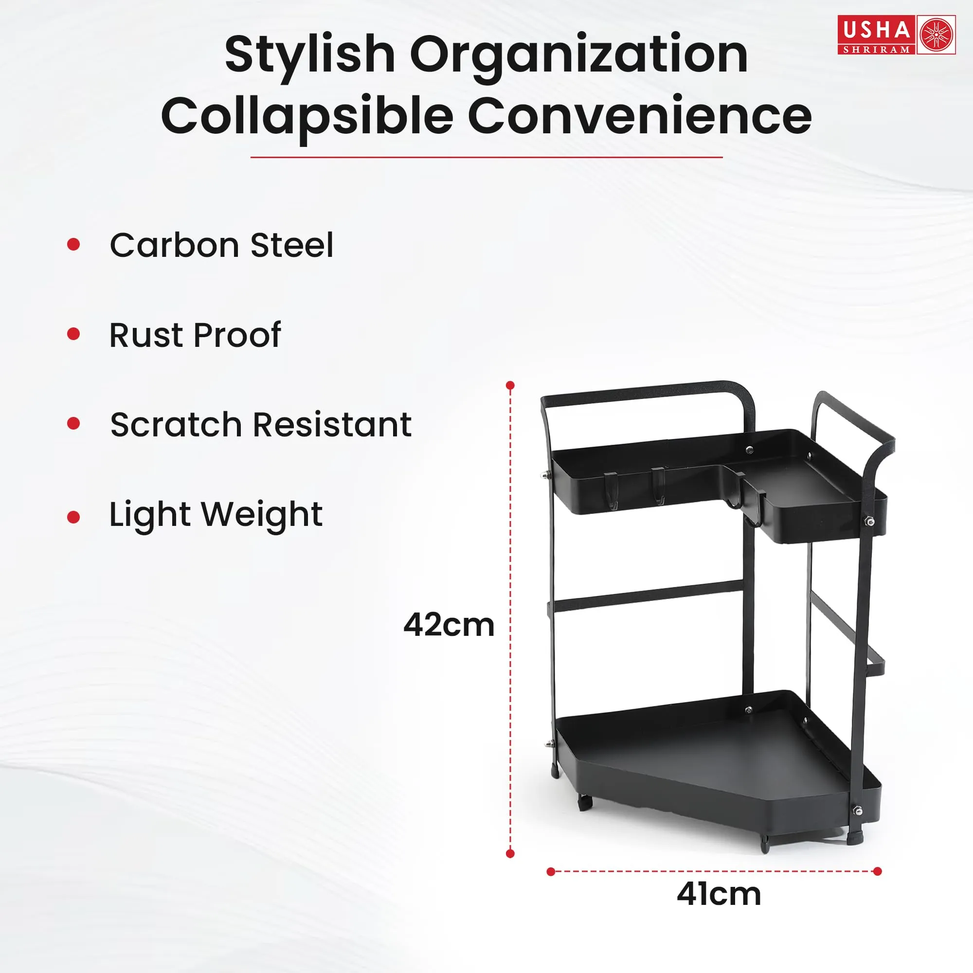 Kuber Industries Corner Kitchen Rack|Spice Rack,Chopsticks Rest, Knife Holder|4 Hooks Kitchen Storage Rack (Black)