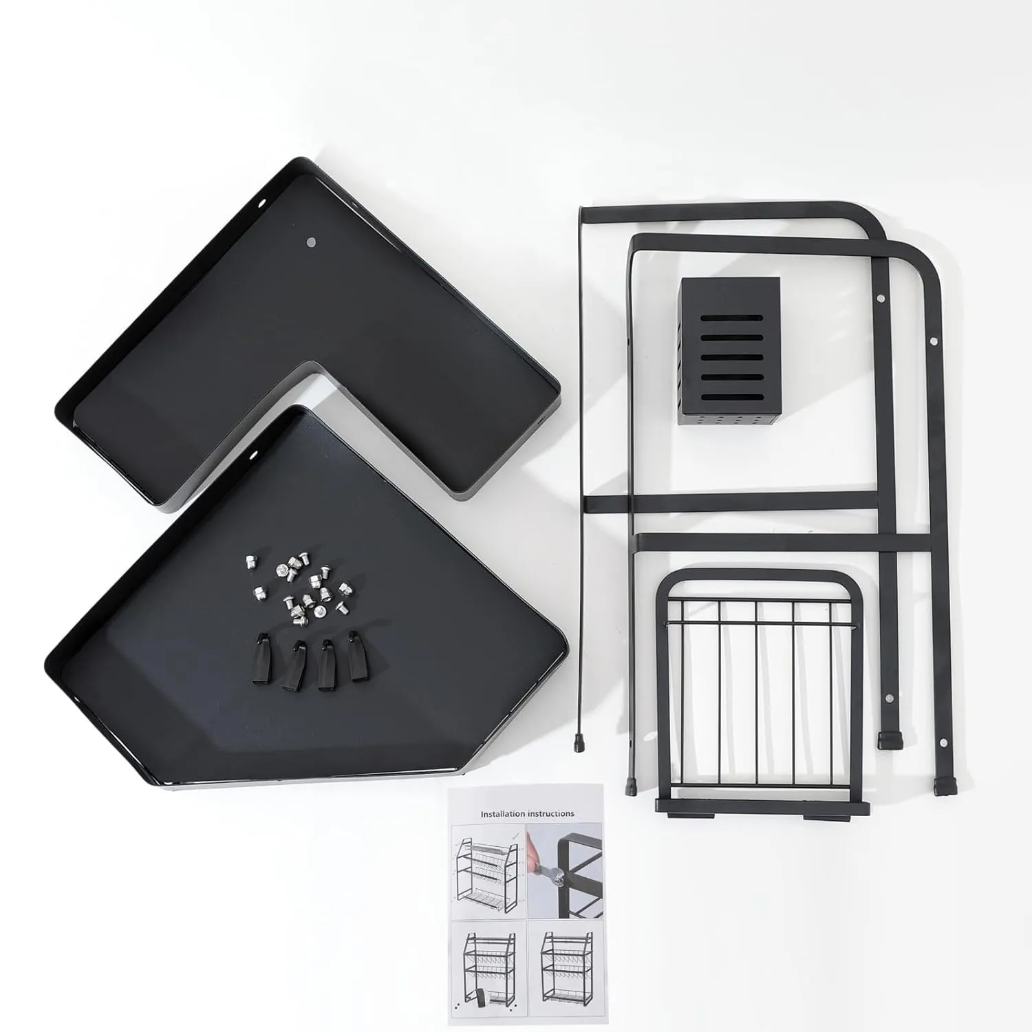 Kuber Industries Corner Kitchen Rack|Spice Rack,Chopsticks Rest, Knife Holder|4 Hooks Kitchen Storage Rack|L Shape Basket Pack of 4 (Black)