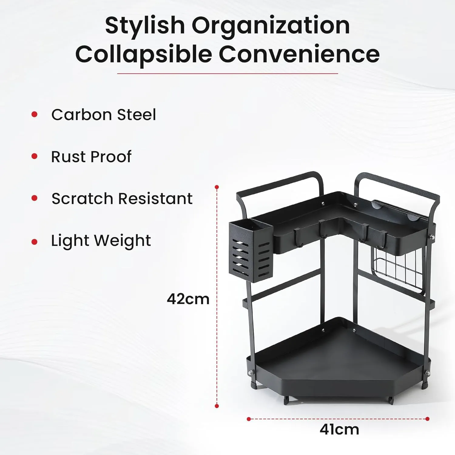 Kuber Industries Corner Kitchen Rack|Spice Rack,Chopsticks Rest, Knife Holder|4 Hooks Kitchen Storage Rack|L Shape Basket Pack of 4 (Black)