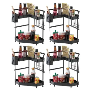 Kuber Industries Corner Kitchen Rack|Spice Rack,Chopsticks Rest, Knife Holder|4 Hooks Kitchen Storage Rack|L Shape Basket Pack of 4 (Black)