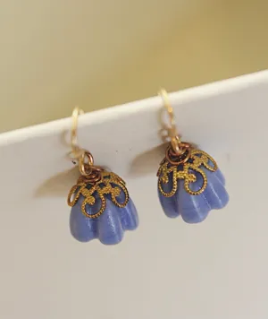 Lavender Blue Bell Glass Flower Earrings