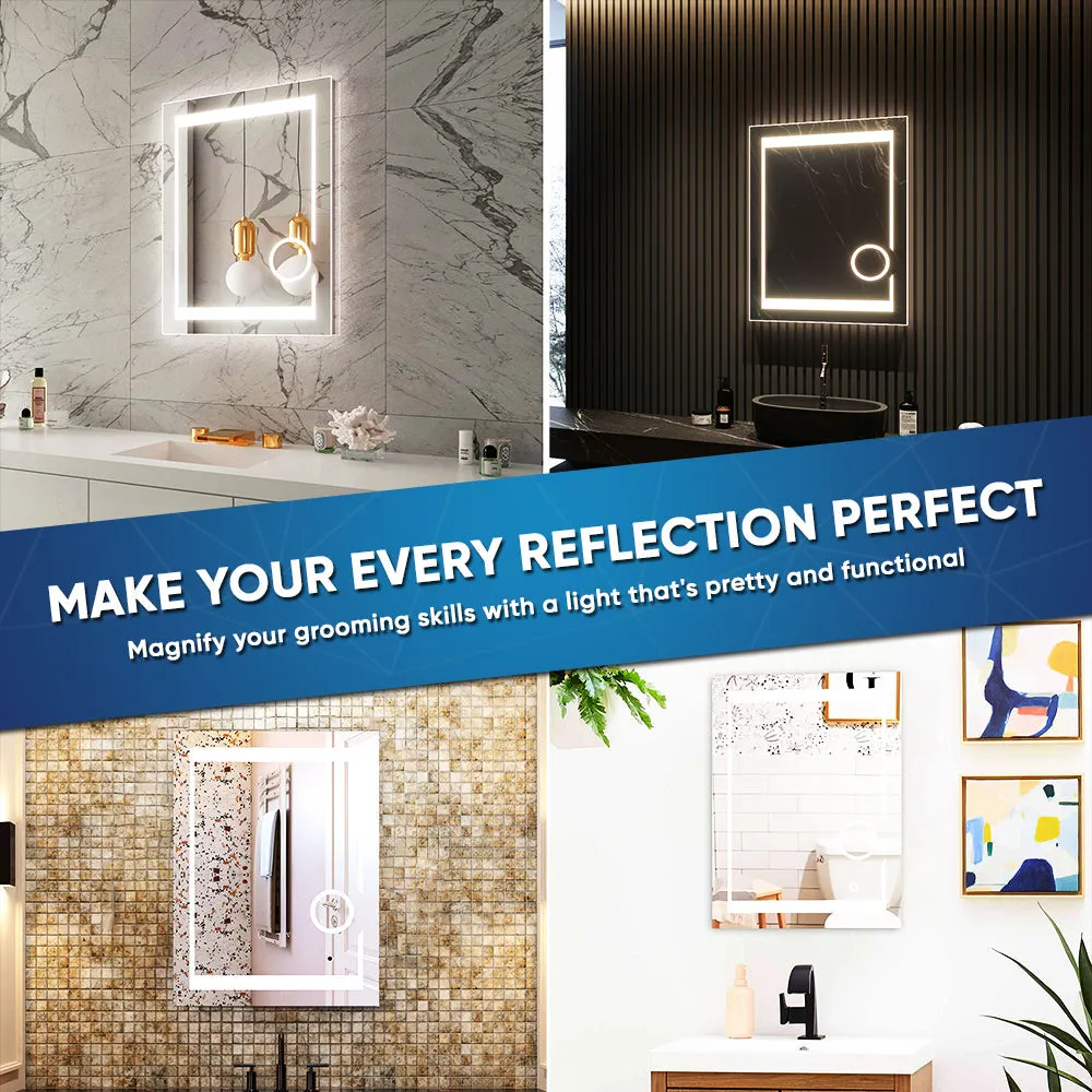 LED Lighted Bathroom Vanity Mirror with Magnifying Mirror, Anti-Fog, Touch Button, CRI 90 ,Adjustable Color Temperature & Remembrance Makeup Mirror, Auspice Style