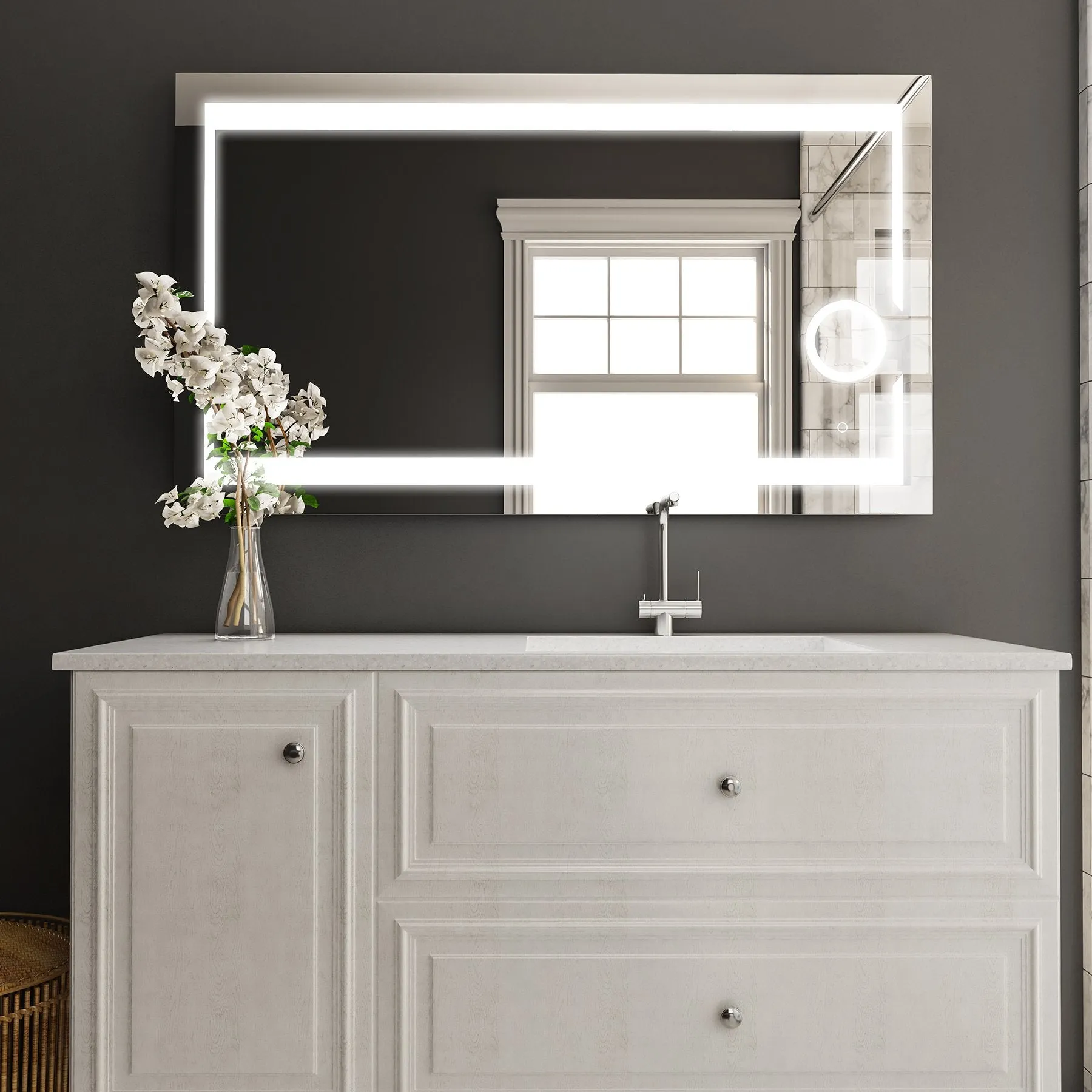 LED Lighted Bathroom Vanity Mirror with Magnifying Mirror, Anti-Fog, Touch Button, CRI 90 ,Adjustable Color Temperature & Remembrance Makeup Mirror, Auspice Style