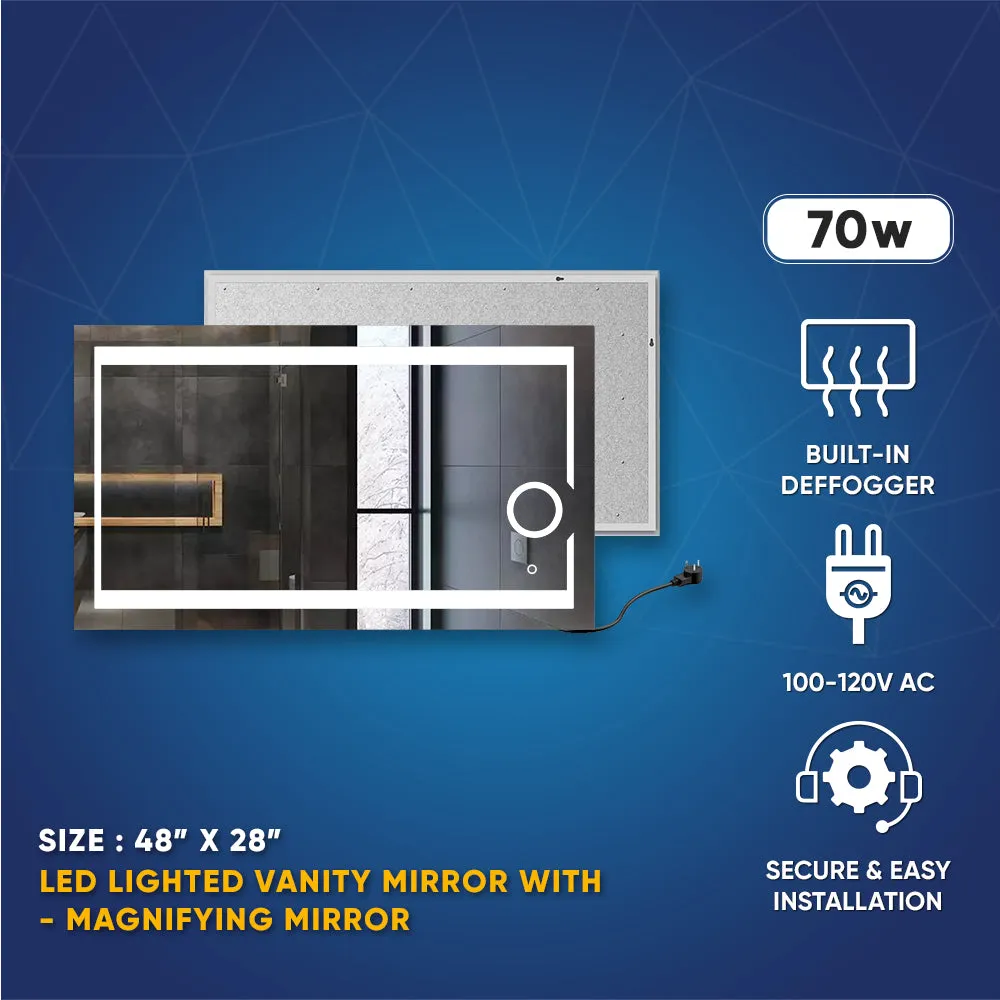 LED Lighted Bathroom Vanity Mirror with Magnifying Mirror, Anti-Fog, Touch Button, CRI 90 ,Adjustable Color Temperature & Remembrance Makeup Mirror, Auspice Style