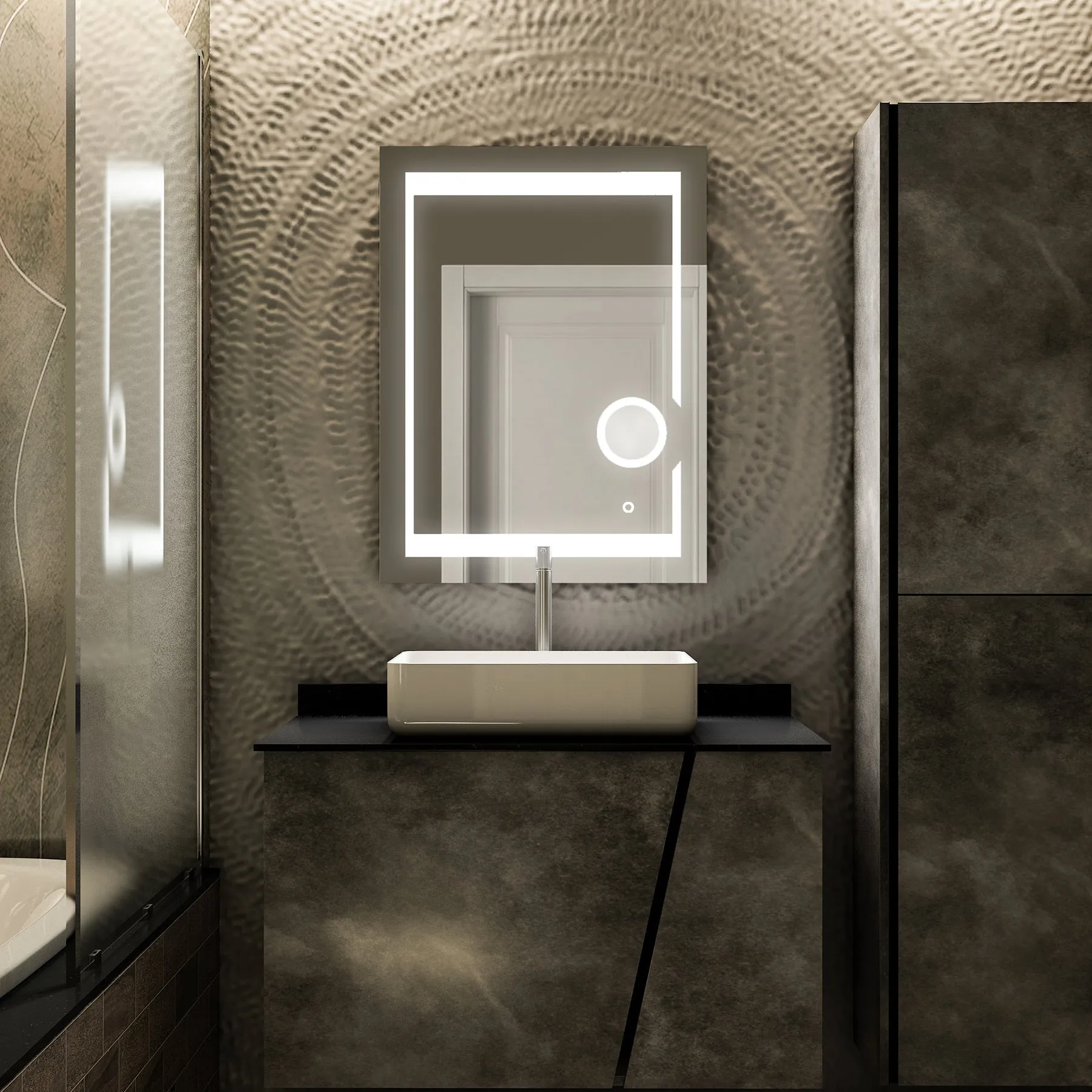 LED Lighted Bathroom Vanity Mirror with Magnifying Mirror, Anti-Fog, Touch Button, CRI 90 ,Adjustable Color Temperature & Remembrance Makeup Mirror, Auspice Style