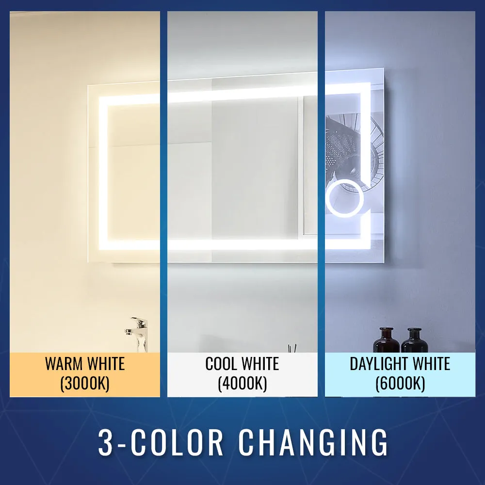 LED Lighted Bathroom Vanity Mirror with Magnifying Mirror, Anti-Fog, Touch Button, CRI 90 ,Adjustable Color Temperature & Remembrance Makeup Mirror, Auspice Style