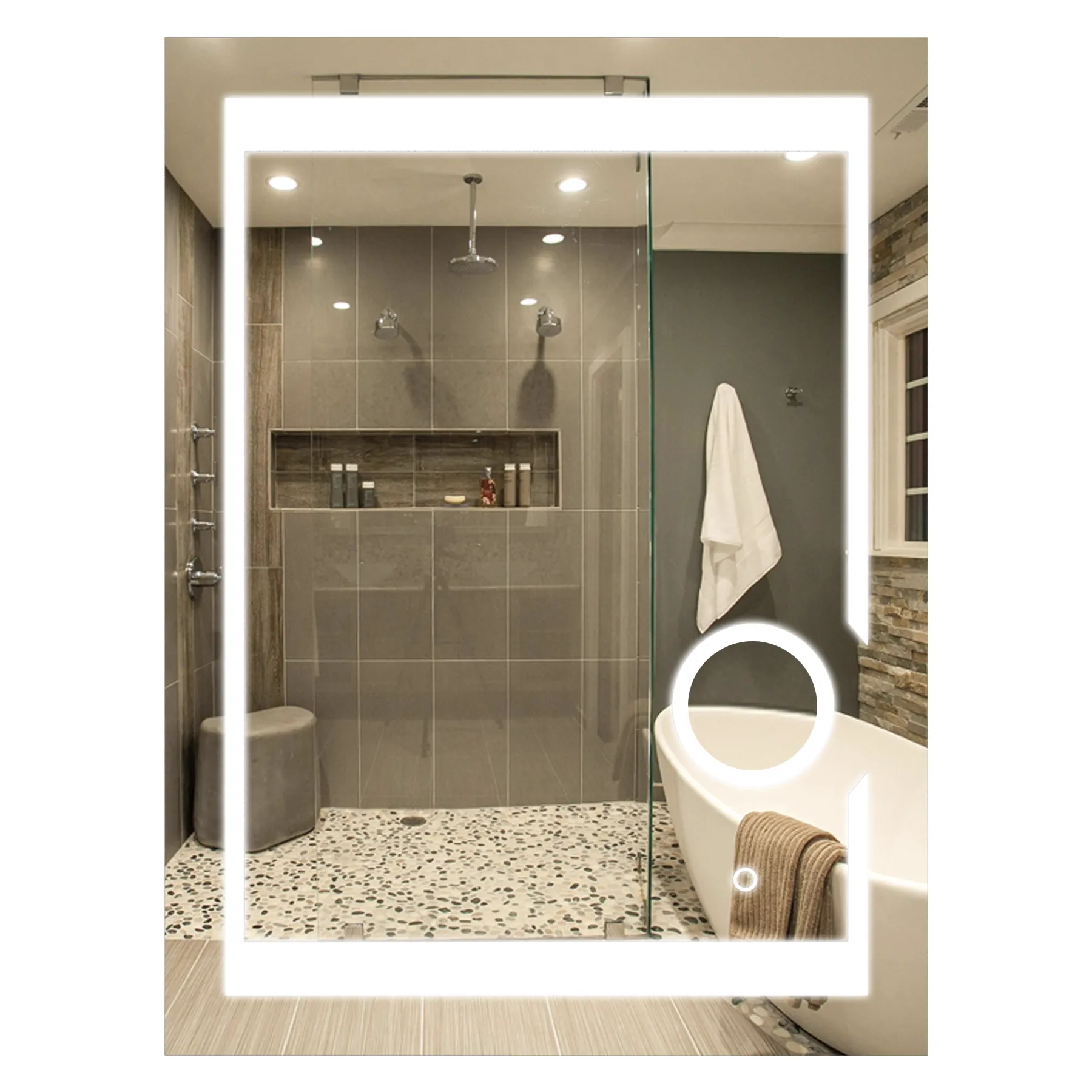 LED Lighted Bathroom Vanity Mirror with Magnifying Mirror, Anti-Fog, Touch Button, CRI 90 ,Adjustable Color Temperature & Remembrance Makeup Mirror, Auspice Style