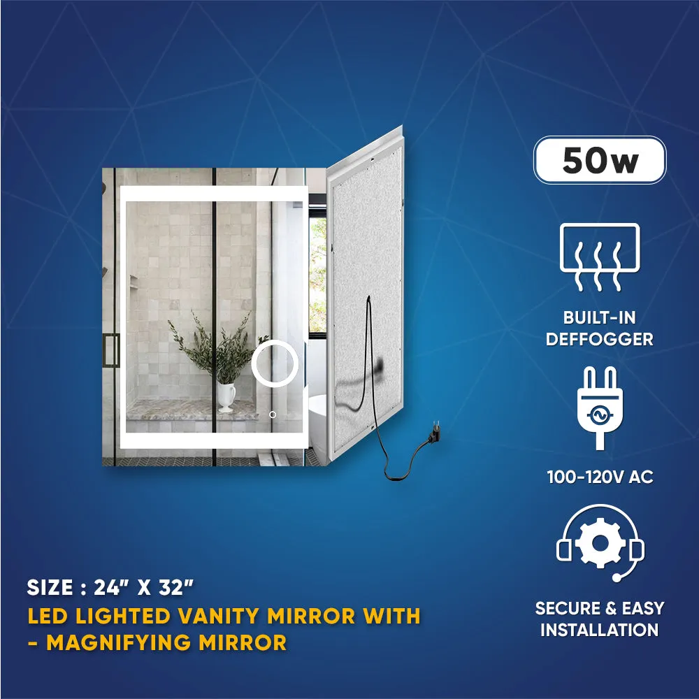 LED Lighted Bathroom Vanity Mirror with Magnifying Mirror, Anti-Fog, Touch Button, CRI 90 ,Adjustable Color Temperature & Remembrance Makeup Mirror, Auspice Style