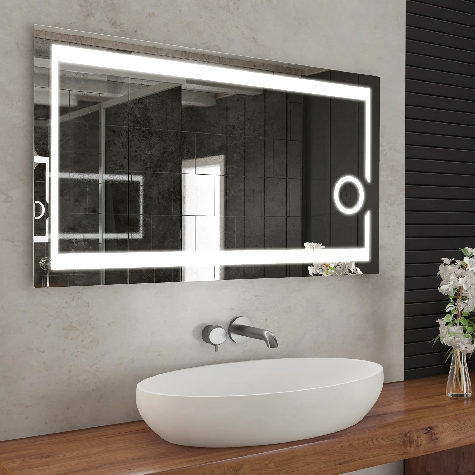LED Lighted Bathroom Vanity Mirror with Magnifying Mirror, Anti-Fog, Touch Button, CRI 90 ,Adjustable Color Temperature & Remembrance Makeup Mirror, Auspice Style