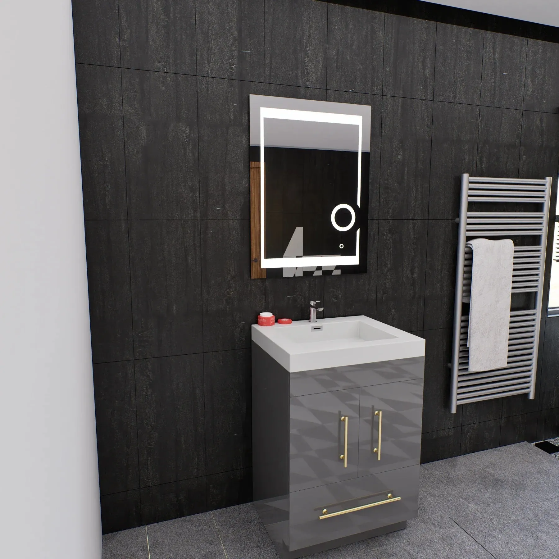 LED Lighted Bathroom Vanity Mirror with Magnifying Mirror, Anti-Fog, Touch Button, CRI 90 ,Adjustable Color Temperature & Remembrance Makeup Mirror, Auspice Style