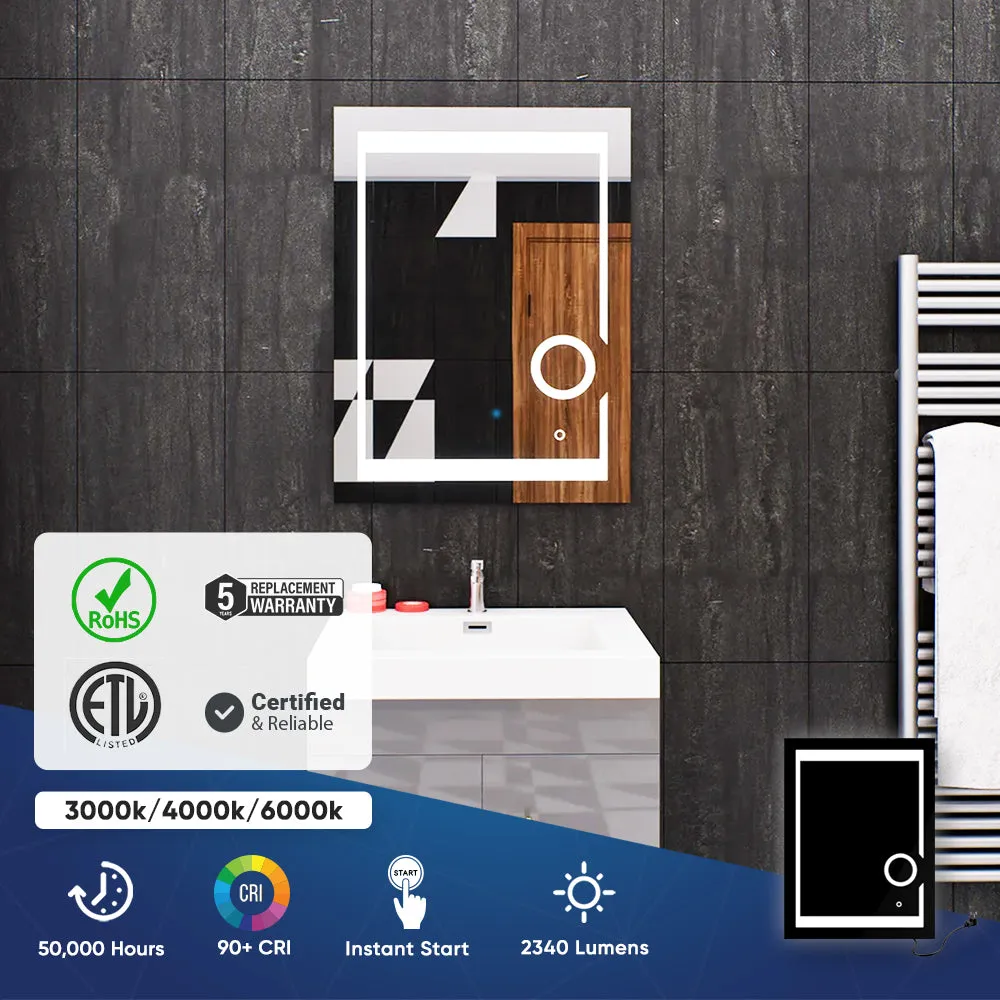 LED Lighted Bathroom Vanity Mirror with Magnifying Mirror, Anti-Fog, Touch Button, CRI 90 ,Adjustable Color Temperature & Remembrance Makeup Mirror, Auspice Style