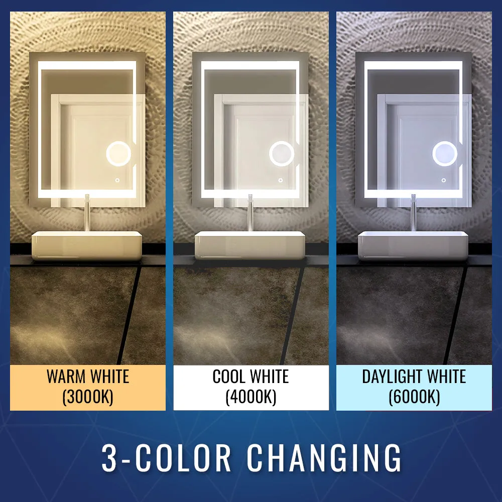 LED Lighted Bathroom Vanity Mirror with Magnifying Mirror, Anti-Fog, Touch Button, CRI 90 ,Adjustable Color Temperature & Remembrance Makeup Mirror, Auspice Style