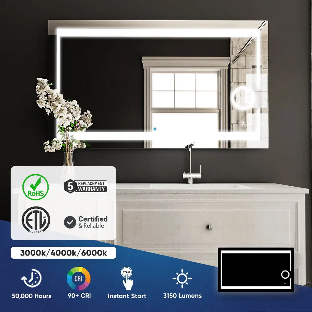 LED Lighted Bathroom Vanity Mirror with Magnifying Mirror, Anti-Fog, Touch Button, CRI 90 ,Adjustable Color Temperature & Remembrance Makeup Mirror, Auspice Style