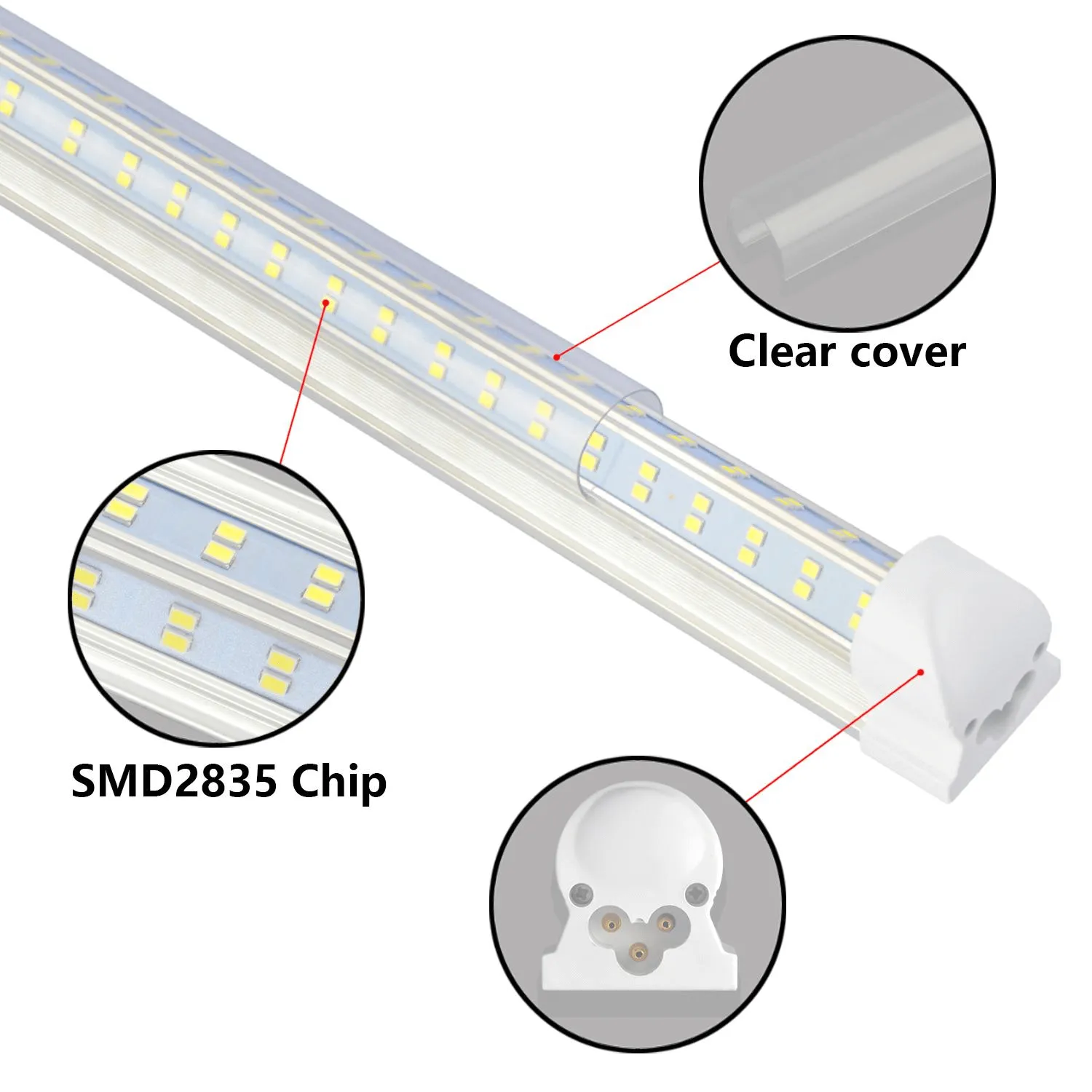 Linkable LED T8 8ft 144w 21,888 Lumen CLEAR LENS (NO RF) Quad-Row w/Mounting Hardware