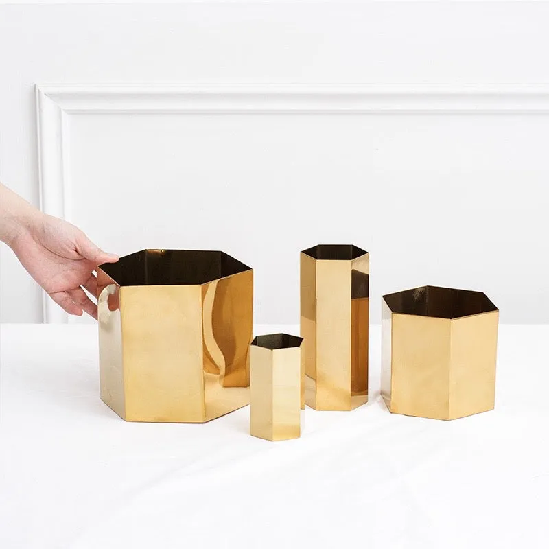 Modern Geometric Brass Plant Pot
