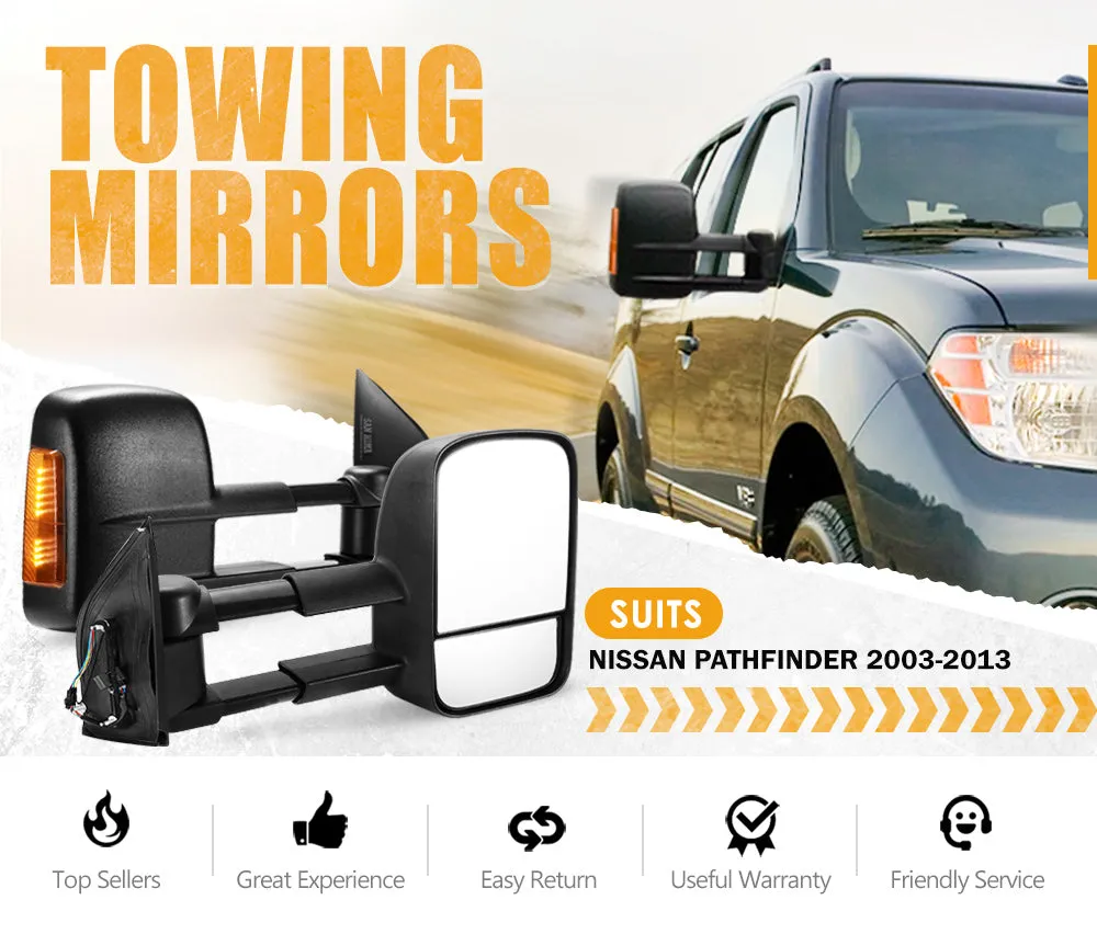 Pair Extendable Towing Side Mirrors for Nissan Pathfinder MY 2003-2013