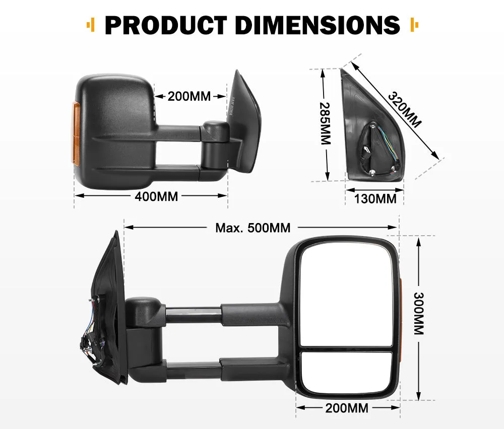 Pair Extendable Towing Side Mirrors for Nissan Pathfinder MY 2003-2013