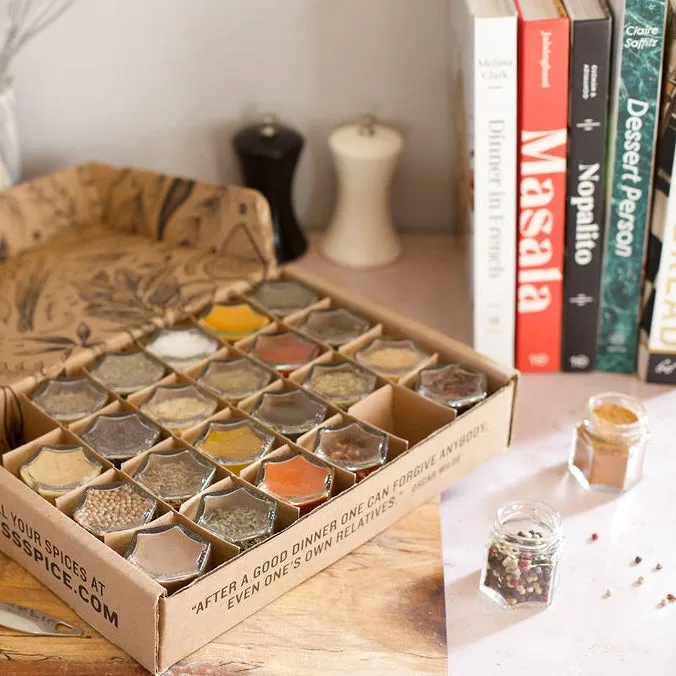 PANTRY SPICES | 24 Magnetic Jars Filled with Organic Spices   Rustic Wall Base