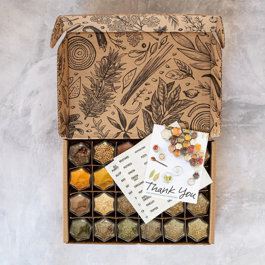 PANTRY SPICES | 24 Magnetic Jars Filled with Organic Spices   Rustic Wall Base
