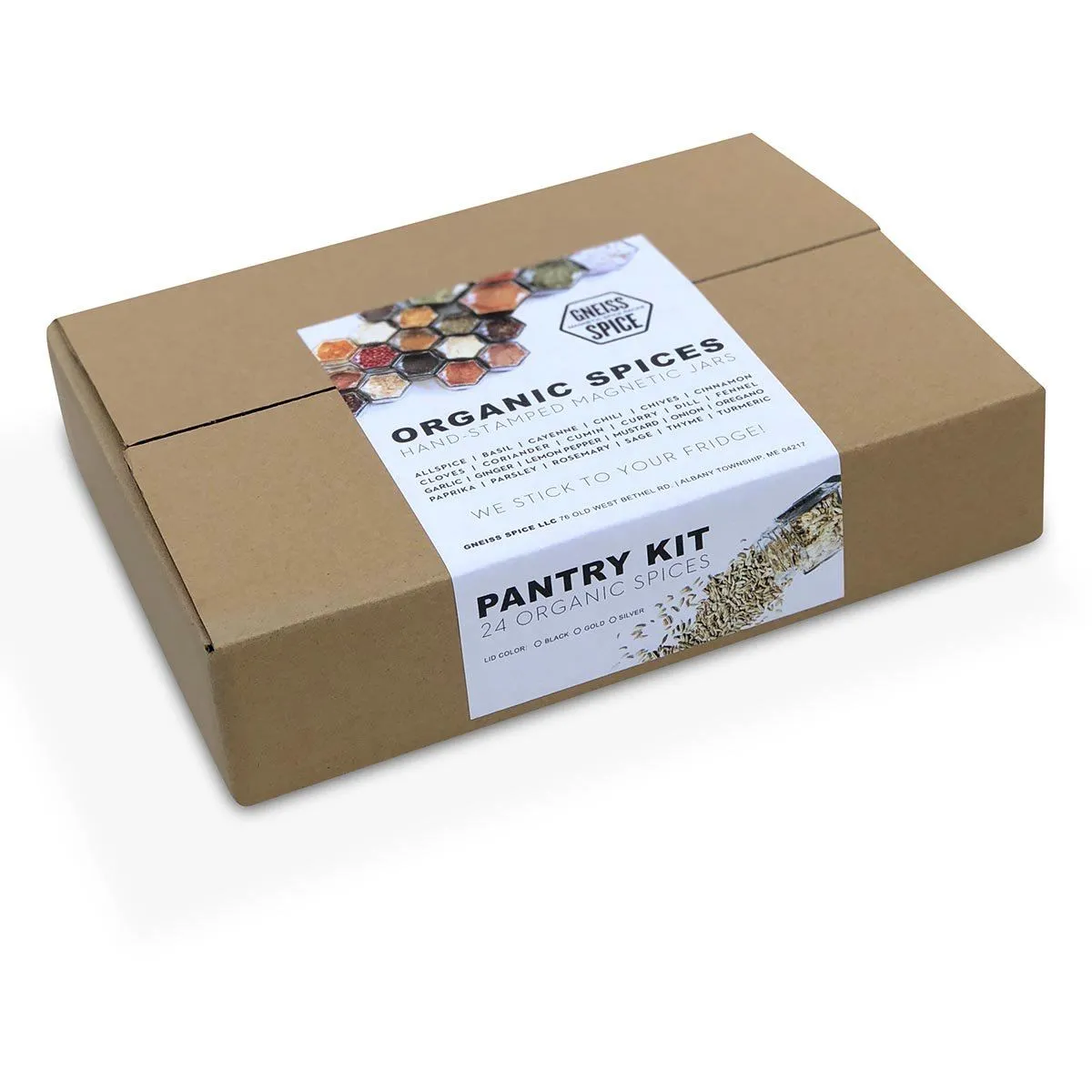 PANTRY SPICES | 24 Magnetic Jars Filled with Organic Spices   Rustic Wall Base