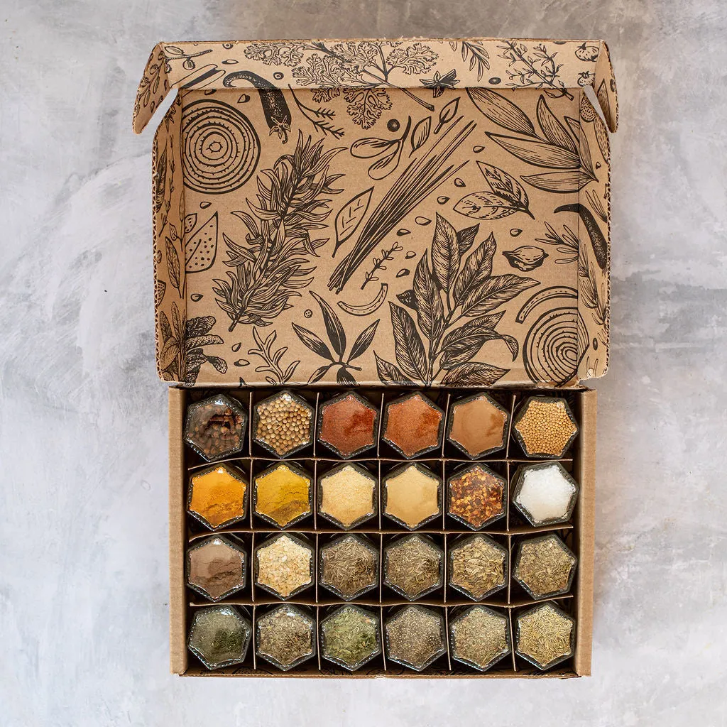 PANTRY SPICES | 24 Magnetic Jars Filled with Organic Spices   Rustic Wall Base