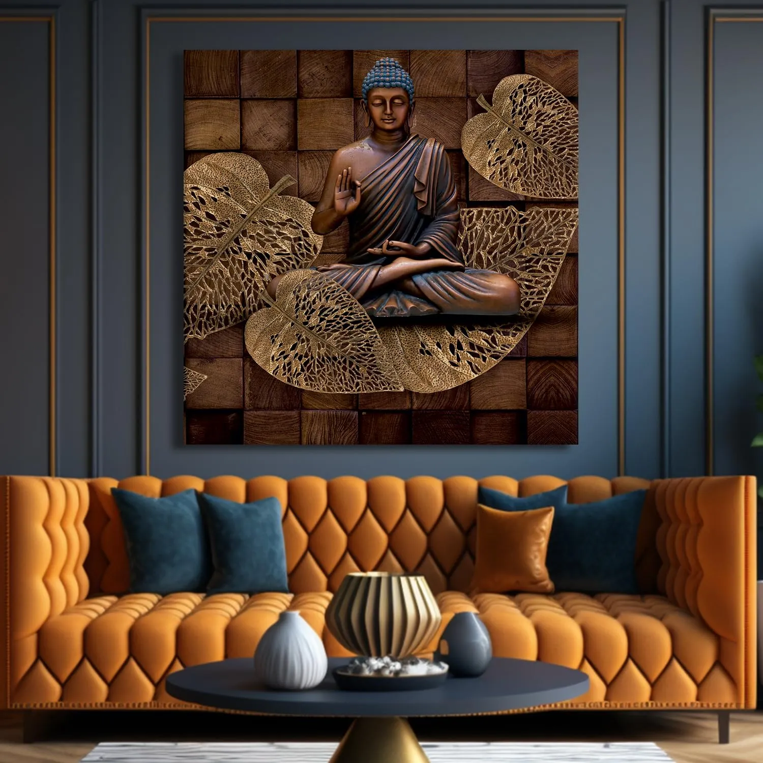 PAPER PLANE DESIGN Home Decor Buddha Large Size Canvas Framed Painting. Suitable for Living Room, Bedroom or Office. (24 INCH X 24 INCH, A),Wood
