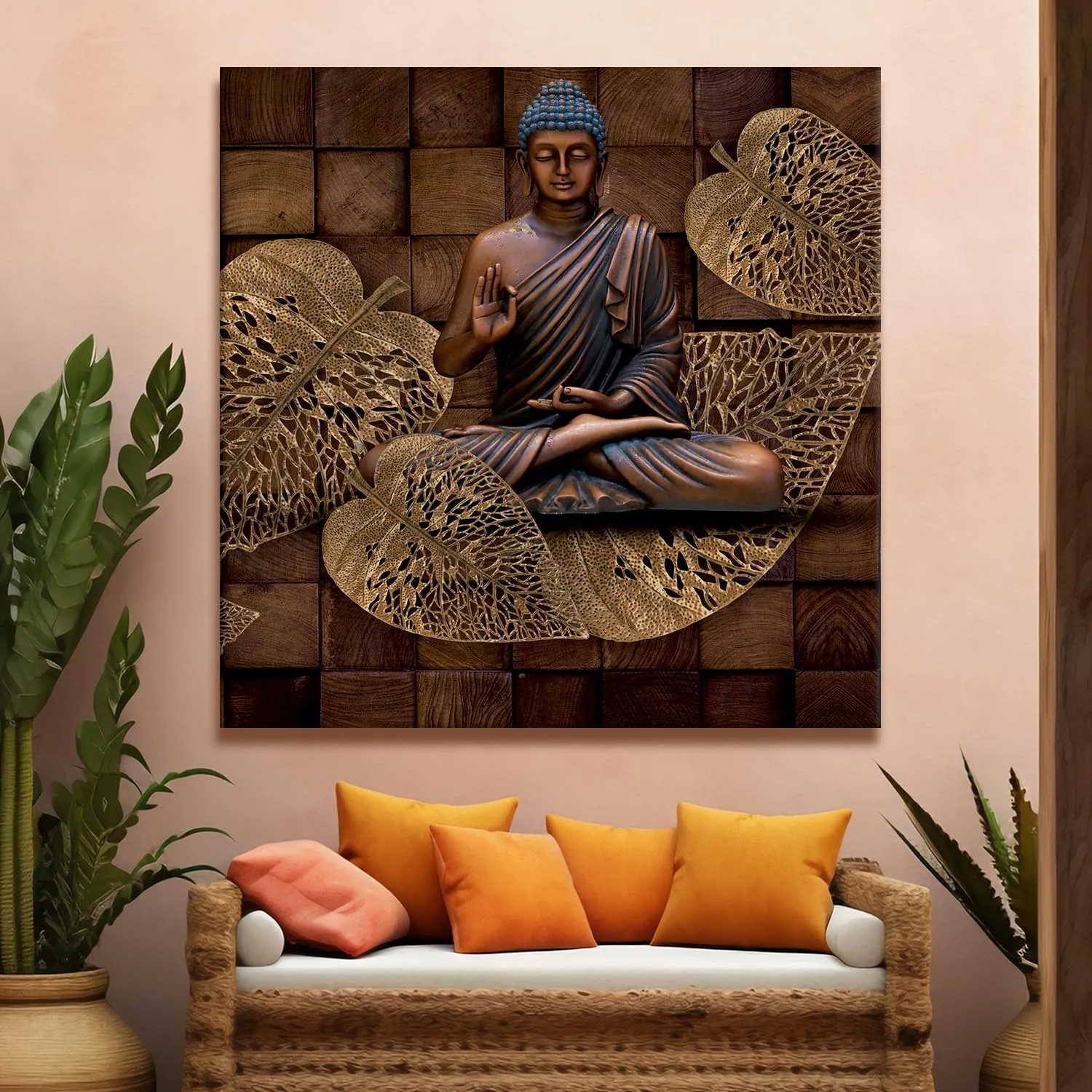 PAPER PLANE DESIGN Home Decor Buddha Large Size Canvas Framed Painting. Suitable for Living Room, Bedroom or Office. (24 INCH X 24 INCH, A),Wood