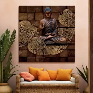 PAPER PLANE DESIGN Home Decor Buddha Large Size Canvas Framed Painting. Suitable for Living Room, Bedroom or Office. (24 INCH X 24 INCH, A),Wood