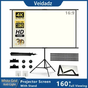 Projector Screen With Stand White Grid Anti-Light 2.0 Gain Canvas